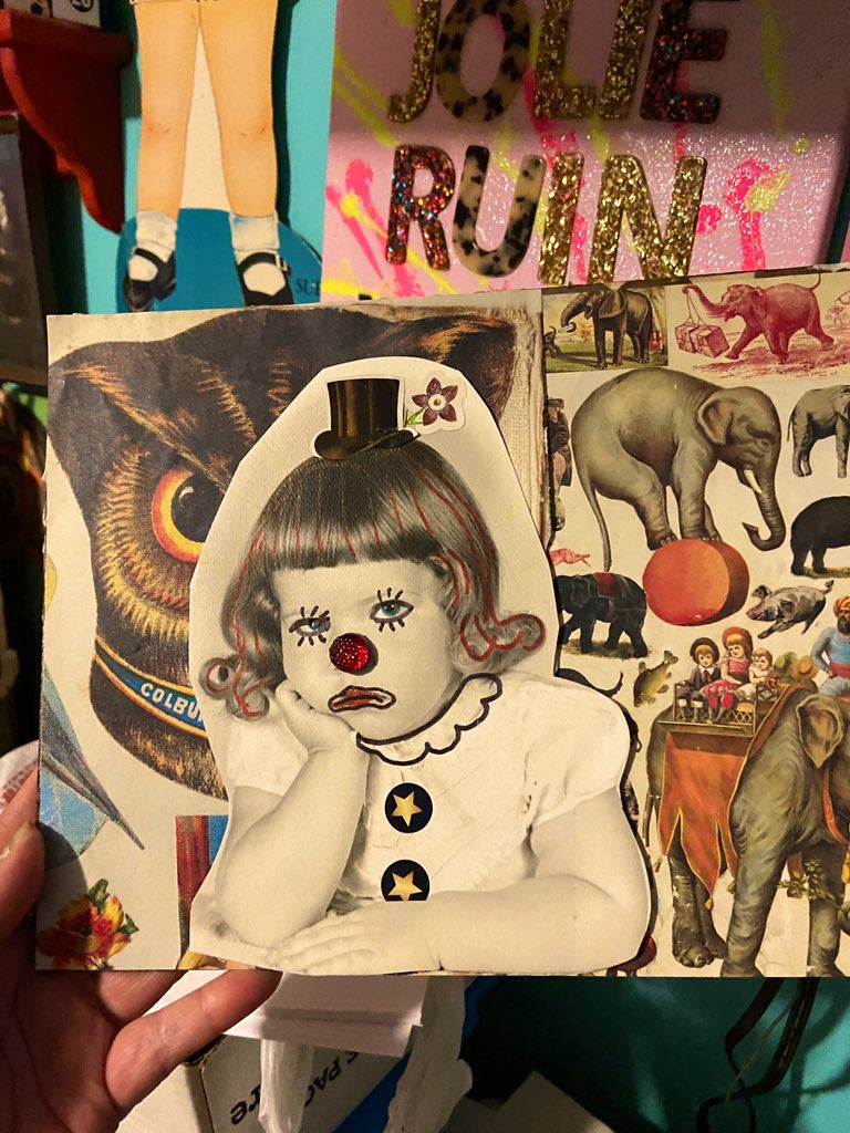 Sad Baby Clown {Original Collage}