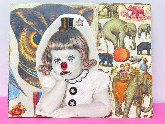 Sad Baby Clown {Original Collage}