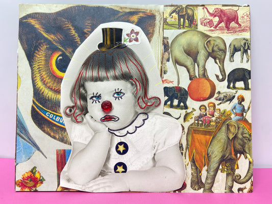 Sad Baby Clown {Original Collage}