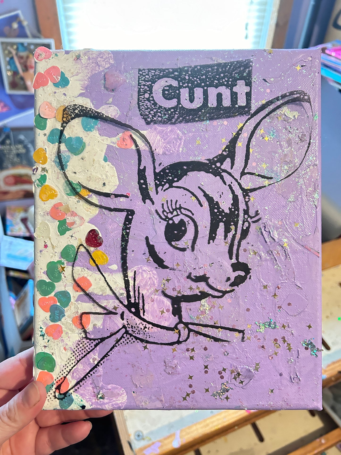 "CUNT deer" Mixed Media Collage Art